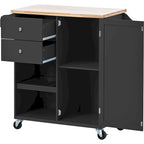 Rubberwood Kitchen Cart with Drop Leaf, Internal Storage Rack, Towel Holder, Spice Rack, and 2 drawers