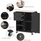 Rubberwood Kitchen Cart with Drop Leaf, Internal Storage Rack, Towel Holder, Spice Rack, and 2 drawers