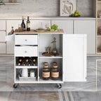 Rubberwood Kitchen Cart with Drop Leaf, Internal Storage Rack, Towel Holder, Spice Rack, and 2 drawers