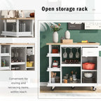 Rubber Wood Kitchen Cart with Adjustable Shelves and Wine Rack