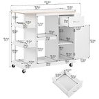 Rubber Wood Kitchen Cart with Adjustable Shelves and Wine Rack