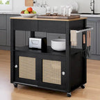 Moasis Rattan Rolling Kitchen Island with Storage Cabinet - 32.2L x19.5W x 35H
