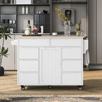 Rubberwood Kitchen Cart with Drop Leaf, Internal Storage Rack, Tableware organizer, and 8 drawers