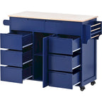 Rubberwood Kitchen Cart with Drop Leaf, Internal Storage Rack, Tableware organizer, and 8 drawers