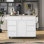 Rubberwood Kitchen Cart with Drop Leaf, Internal Storage Rack, Tableware organizer, and 8 drawers