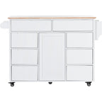Rubberwood Kitchen Cart with Drop Leaf, Internal Storage Rack, Tableware organizer, and 8 drawers