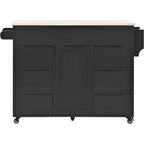 Rubberwood Kitchen Cart with Drop Leaf, Internal Storage Rack, Tableware organizer, and 8 drawers