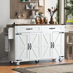 53.5 Farmhouse Kitchen Island with Power Outlet, Kitchen Storage Island with Drop Leaf, Rolling Cart On Wheels.