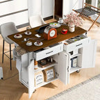 53.5 Farmhouse Kitchen Island with Power Outlet, Kitchen Storage Island with Drop Leaf, Rolling Cart On Wheels.