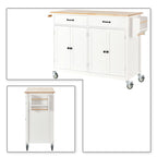 Classic Wooden Kitchen Island Cart with 2 Drawers, 2 Cabinets, a Towel Rack and a Spice Rack