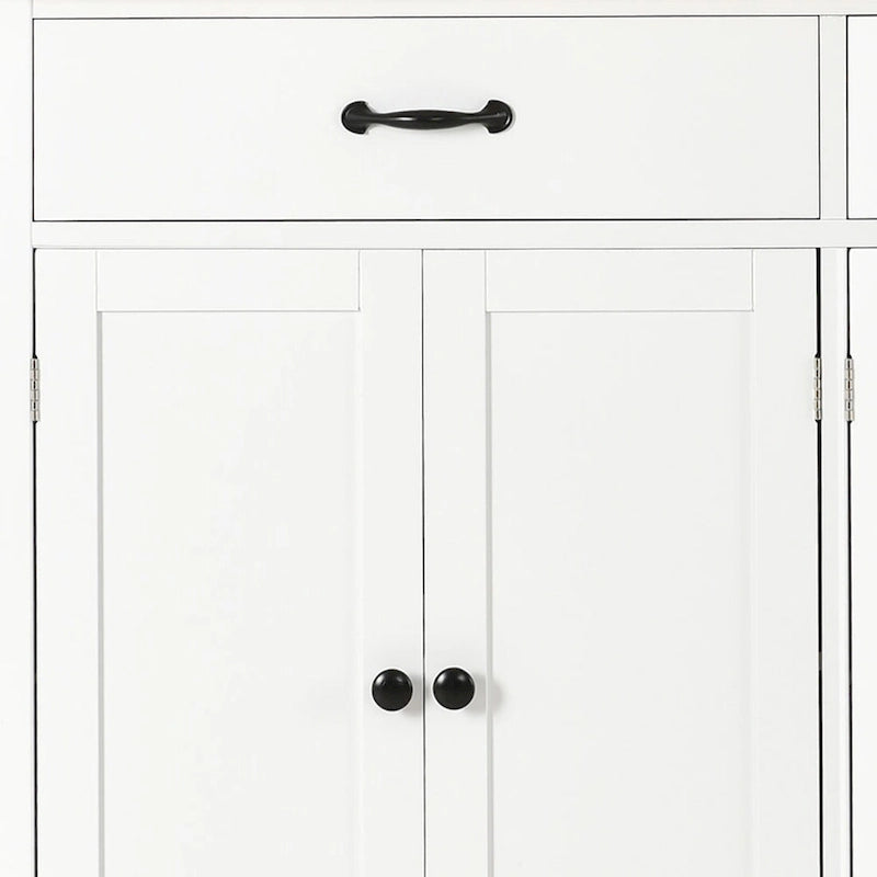 Classic Wooden Kitchen Island Cart with 2 Drawers, 2 Cabinets, a Towel Rack and a Spice Rack