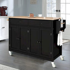 Classic Wooden Kitchen Island Cart with 2 Drawers, 2 Cabinets, a Towel Rack and a Spice Rack