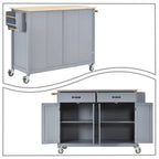 Classic Wooden Kitchen Island Cart with 2 Drawers, 2 Cabinets, a Towel Rack and a Spice Rack