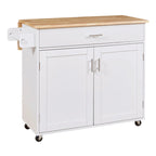 Rolling Kitchen Island with Storage,Kitchen Cart with Rubber Wood Top,Spacious Drawer with Divider and Internal Storage Rack