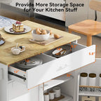 Rolling Kitchen Island with Storage,Kitchen Cart with Rubber Wood Top,Spacious Drawer with Divider and Internal Storage Rack