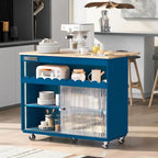 Multi-Functional Kitchen Island Cart with Drop Leaf, LED Light, and Power Outlets