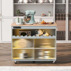 Multi-Functional Kitchen Island Cart with Drop Leaf, LED Light, and Power Outlets