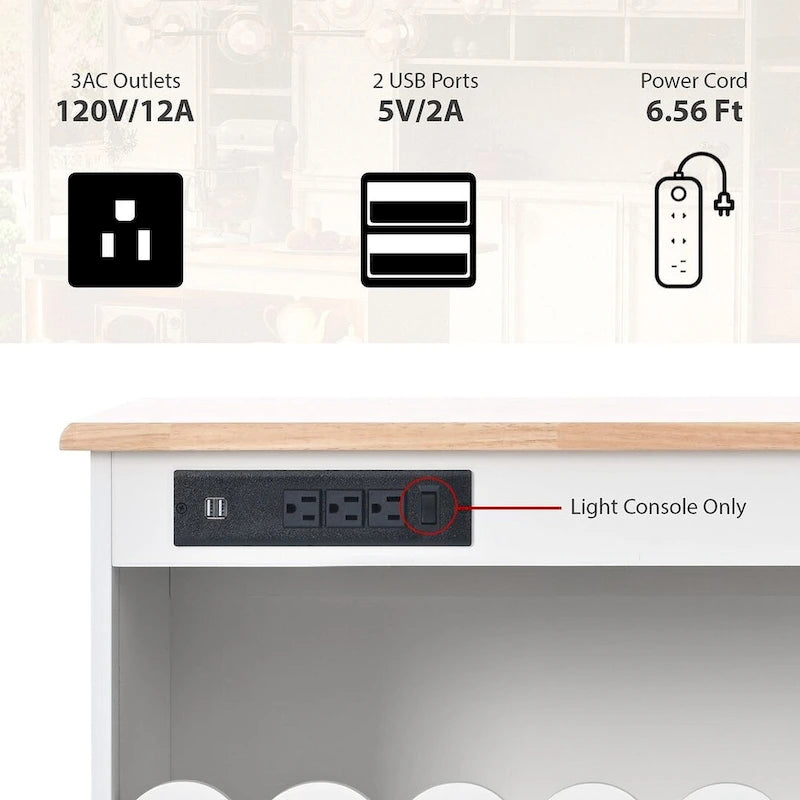 Multi-Functional Kitchen Island Cart with Drop Leaf, LED Light, and Power Outlets