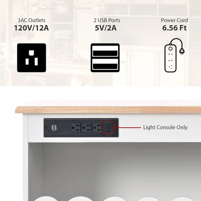 Multi-Functional Kitchen Island Cart with Drop Leaf, LED Light, and Power Outlets