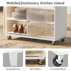 Multi-Functional Kitchen Island Cart with Drop Leaf, LED Light, and Power Outlets