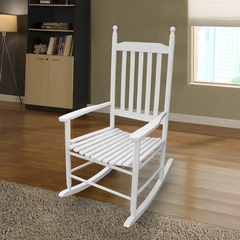 Comfortable Porch Rocking Chair Outdoor, Acacia Wooden Rocker Chair with Seat and Back Cushion, Armrests
