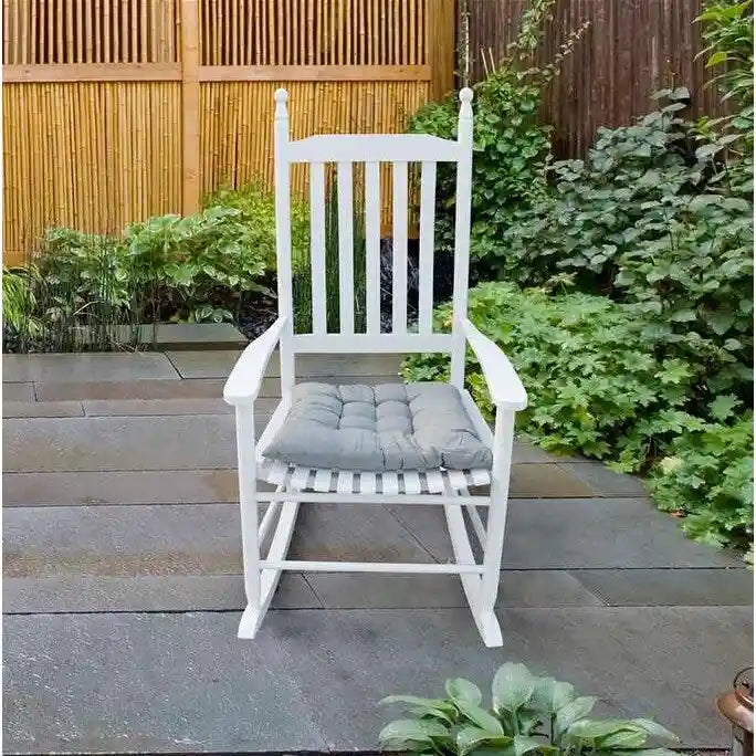 Comfortable Porch Rocking Chair Outdoor, Acacia Wooden Rocker Chair with Seat and Back Cushion, Armrests