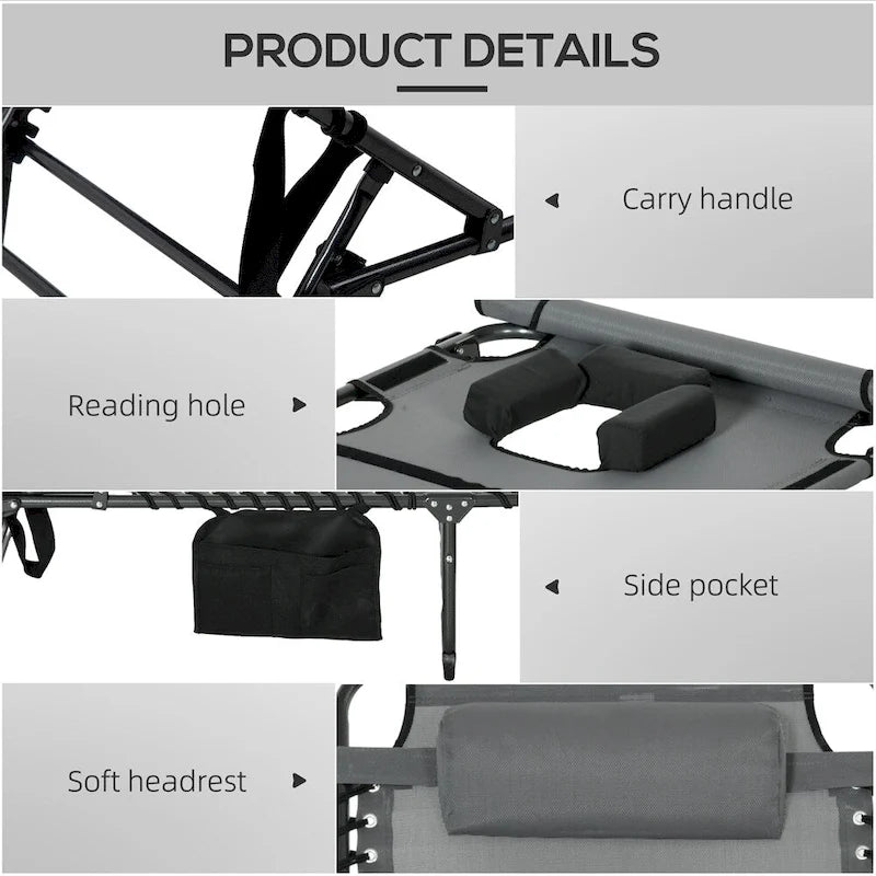 Outdoor Folding Tanning Chair with Reading Face Hole & Headrest