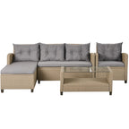 Outdoor, Patio Furniture Sets, 4 Piece Conversation Set Wicker Ratten Sectional Sofa with Seat Cushions