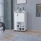 Allandale 1-Door Bar Cart with Wine Rack and Casters White