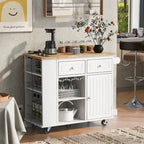 Multifunctional Kitchen Cart with Power Outlet, Open Storage and Wine Rack - 40 x 34 in.