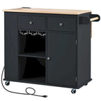 Multifunctional Kitchen Cart with Power Outlet, Open Storage and Wine Rack - 40 x 34 in.