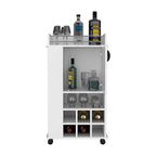 Bar Cart with Casters Reese, Six Wine Cubbies and Single Door for Kitchen, Party and Living Room