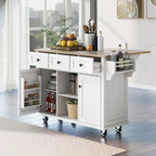 Rubberwood Drop Leaf Countertop Kitchen Cart with Door Inside Storage Rack and 3 Drawers