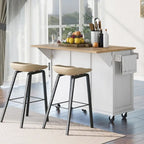 Rubberwood Drop Leaf Countertop Kitchen Cart with Door Inside Storage Rack and 3 Drawers