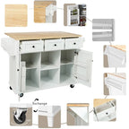 Rubberwood Drop Leaf Countertop Kitchen Cart with Door Inside Storage Rack and 3 Drawers