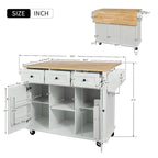 Rubberwood Drop Leaf Countertop Kitchen Cart with Door Inside Storage Rack and 3 Drawers