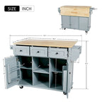 Rubberwood Drop Leaf Countertop Kitchen Cart with Door Inside Storage Rack and 3 Drawers