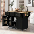 Rubberwood Drop Leaf Countertop Kitchen Cart with Door Inside Storage Rack and 3 Drawers