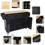 Rubberwood Drop Leaf Countertop Kitchen Cart with Door Inside Storage Rack and 3 Drawers