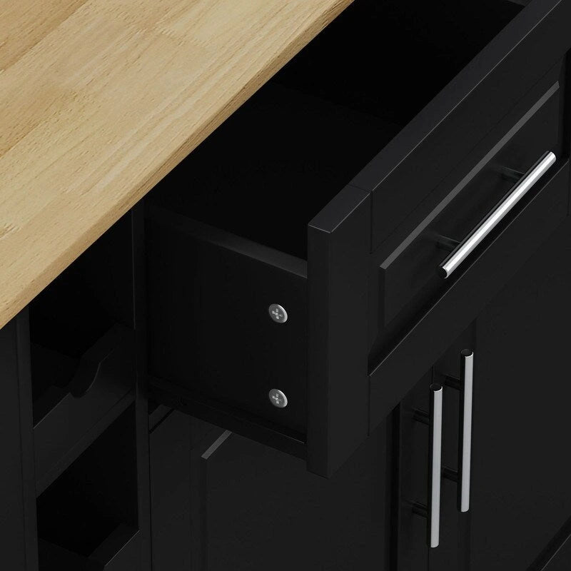 46.46Multi-Functional Kitchen Island Cart with Spice Rack,Wine Rack,Towel Holder and Foldable Rubberwood Table Top