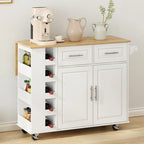 46.46Multi-Functional Kitchen Island Cart with Spice Rack,Wine Rack,Towel Holder and Foldable Rubberwood Table Top