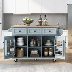 Kitchen Cart with Rubber wood Drop-Leaf Countertop ,Cabinet Door Internal Storage Racks
