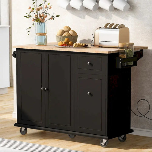 53.9 Width Rolling Kitchen Cart on Wheels with Internal Storage Rack and 3 Tier Pull Out Cabinet Organizer