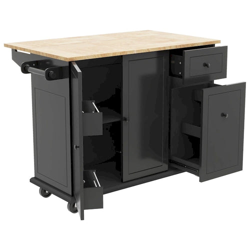 53.9 Width Rolling Kitchen Cart on Wheels with Internal Storage Rack and 3 Tier Pull Out Cabinet Organizer