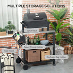 Three-Shelf Outdoor Grill Cart with Stainless Steel Tabletop on Wheels