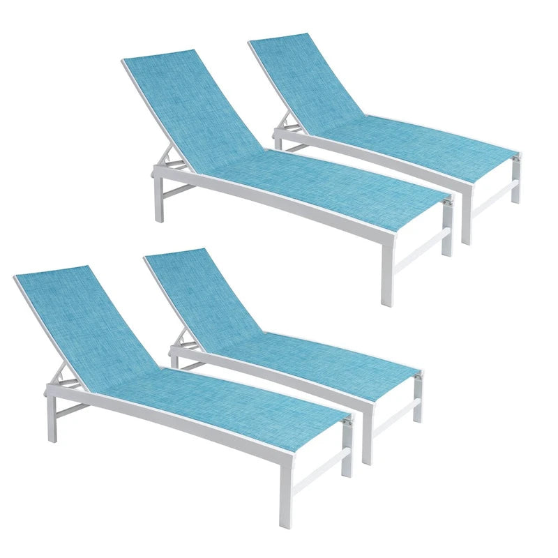 VredHom Outdoor Patio Adjustable Aluminum Chaise Lounges (Set of 4) - 76.38 L x 23.62 W x 13 H