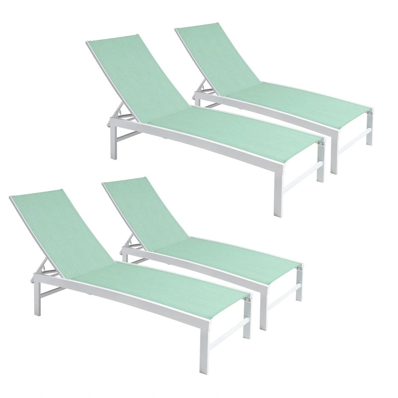 VredHom Outdoor Patio Adjustable Aluminum Chaise Lounges (Set of 4) - 76.38 L x 23.62 W x 13 H