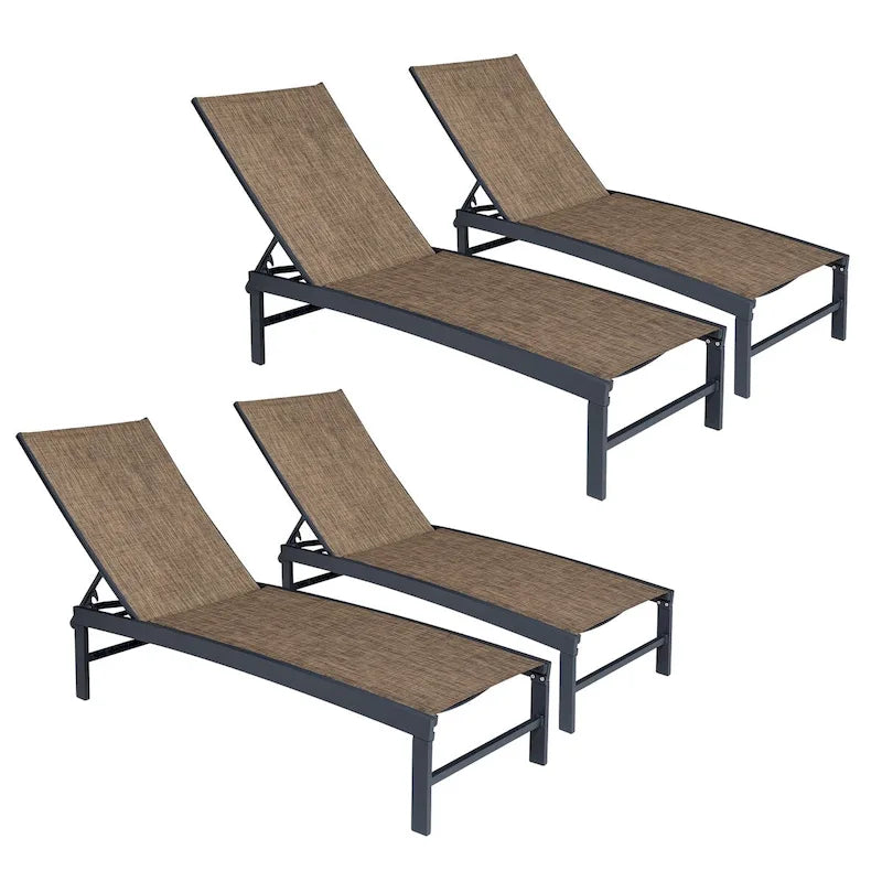 VredHom Outdoor Patio Adjustable Aluminum Chaise Lounges (Set of 4) - 76.38 L x 23.62 W x 13 H