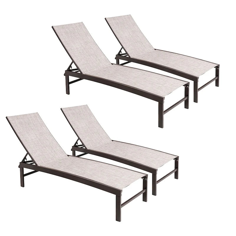 VredHom Outdoor Patio Adjustable Aluminum Chaise Lounges (Set of 4) - 76.38 L x 23.62 W x 13 H