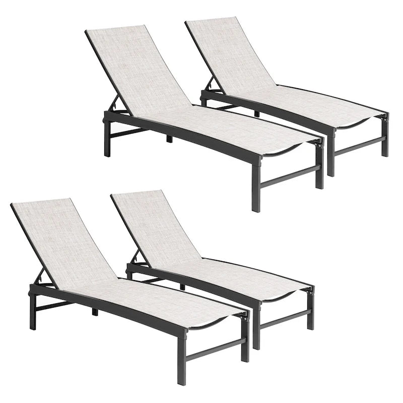 VredHom Outdoor Patio Adjustable Aluminum Chaise Lounges (Set of 4) - 76.38 L x 23.62 W x 13 H
